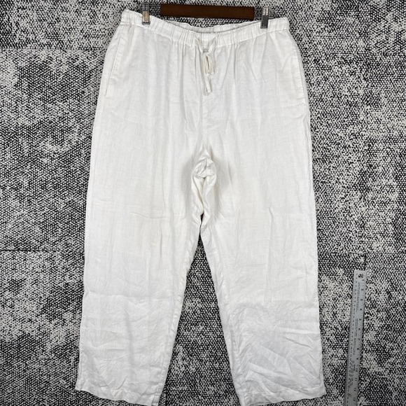 Orvis 100% Linen White Drawstring Wide Leg Pants Womens 14/16 (FITS 32 X 26) - Picture 1 of 10